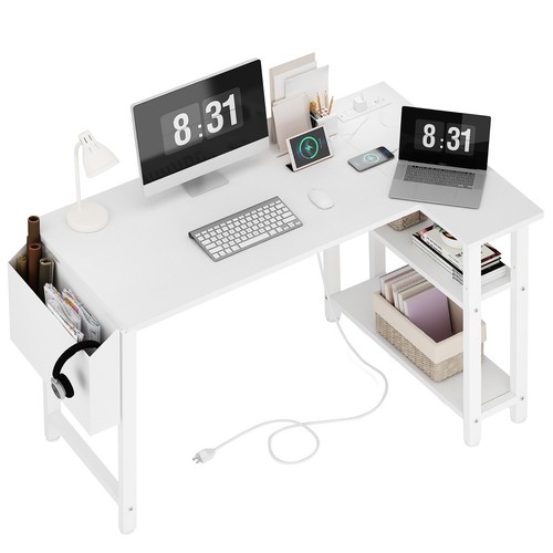 White shaped computer desk - shaped,