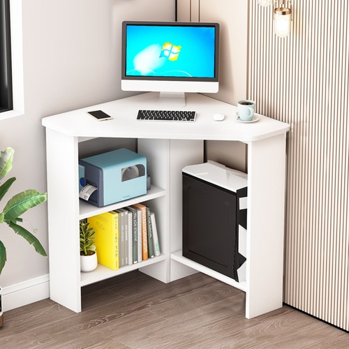 White corner computer - computer, desk