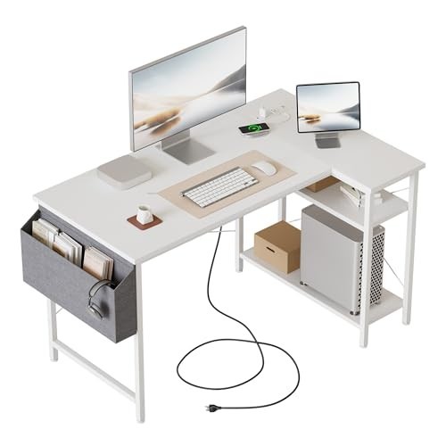 Small shaped desk with power - small,