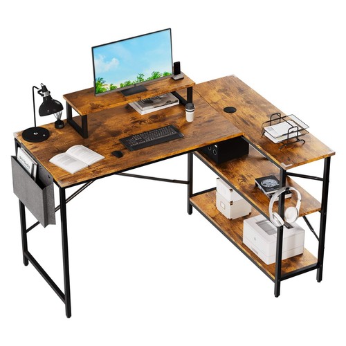 Shaped corner desk bookshelf - desk,